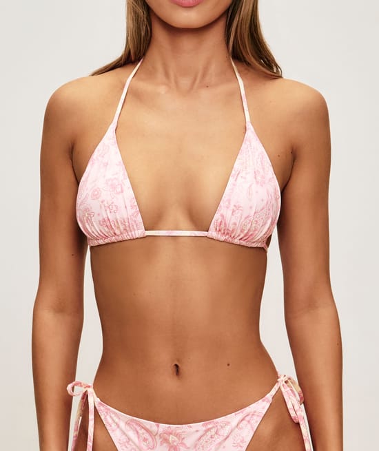 Triangle bikini top with floral print;