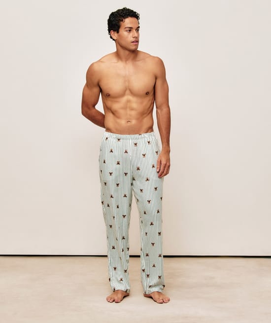 Striped flannel pants with teddy bears;