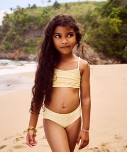 Waffle check pattern swimsuit set;