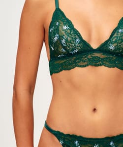 Soutien-gorge triangle en dentelle et broderie florale;