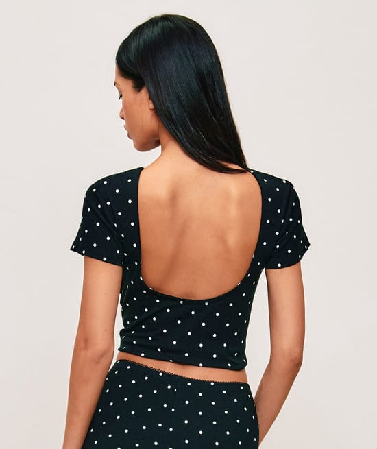 Printed jersey polka dot halter neck t-shirt;