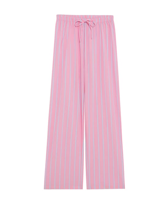 Striped cotton voile trousers ;