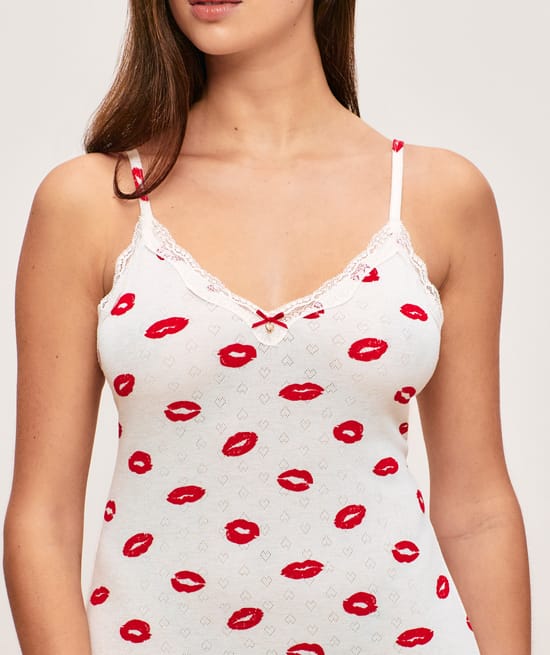 Nuisette en pointelle motifs bouches;