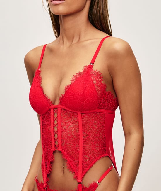 Lace triangle bustier;