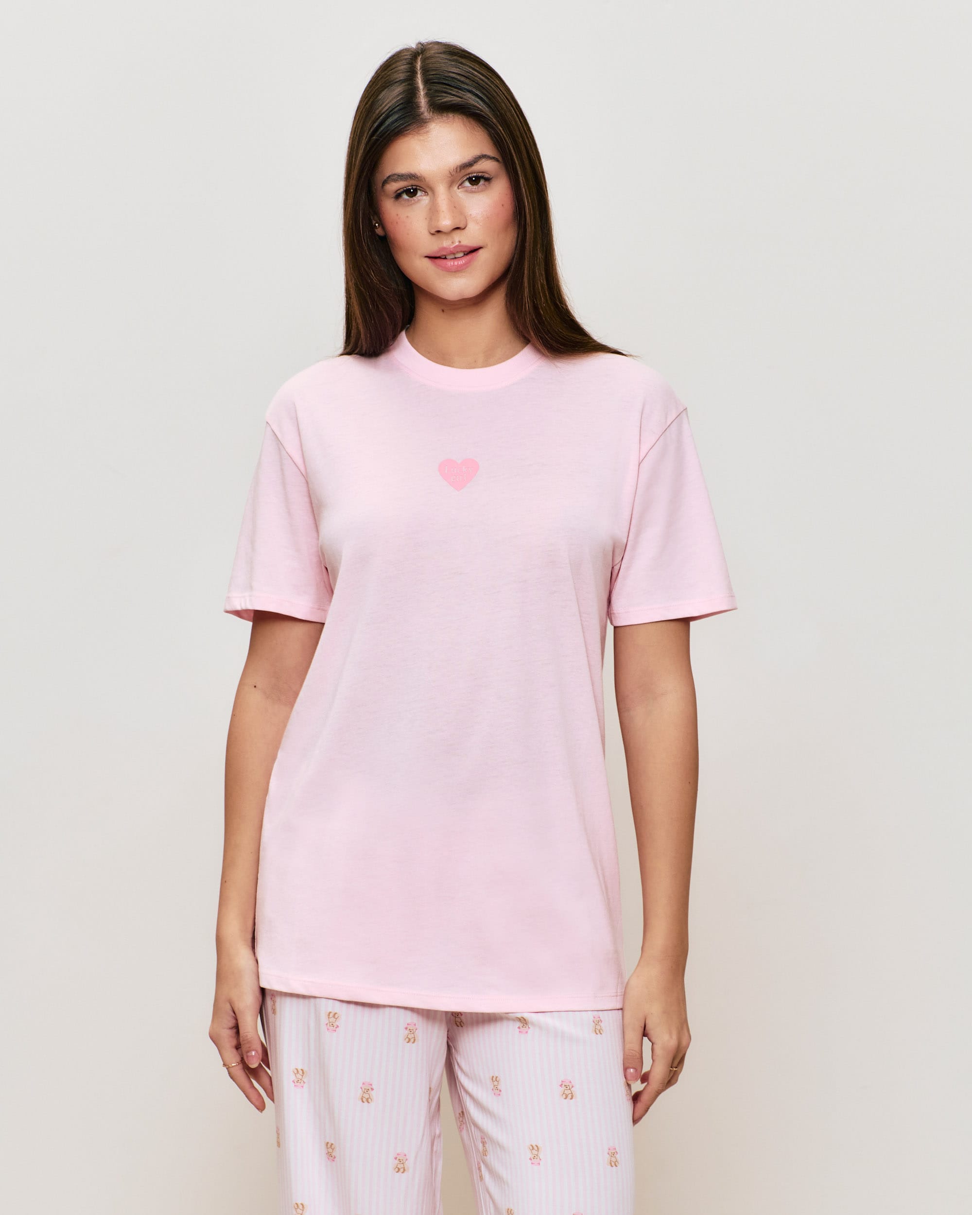 Jersey t-shirt with Lucky girl message - pink - Undiz