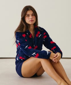 Cherry print fleece jacket;