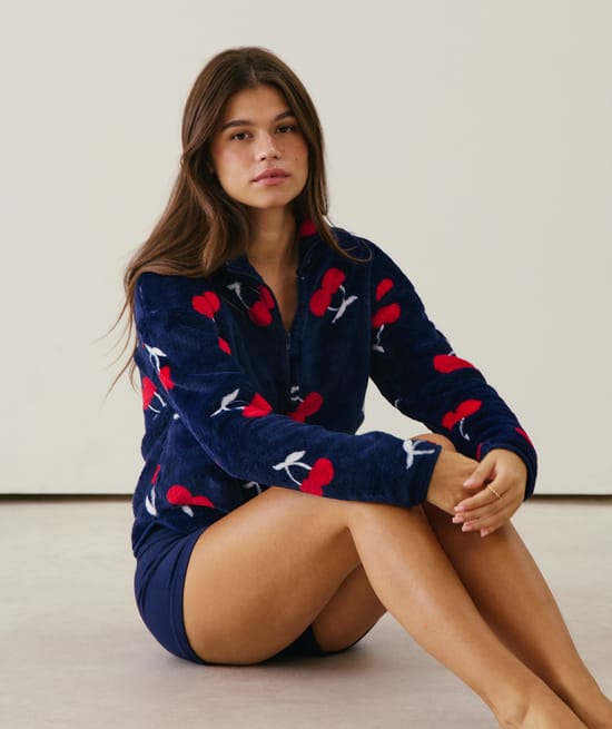 Cherry print fleece jacket;