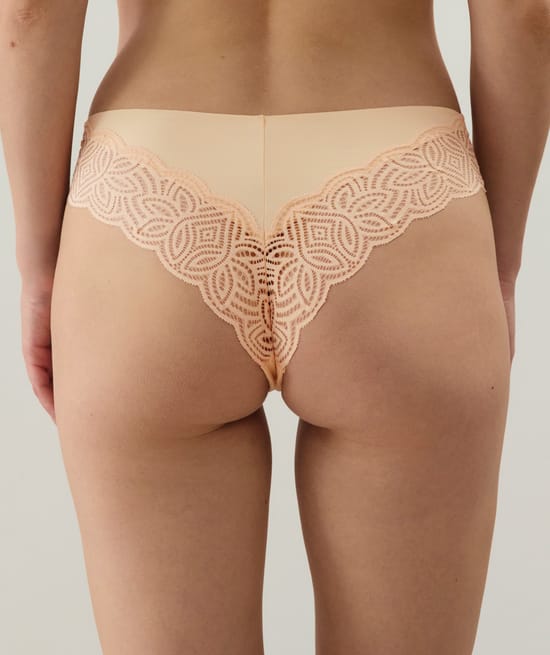 Microfibre and lace cheeky brief;