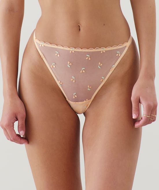 Cherry embroidered thong;