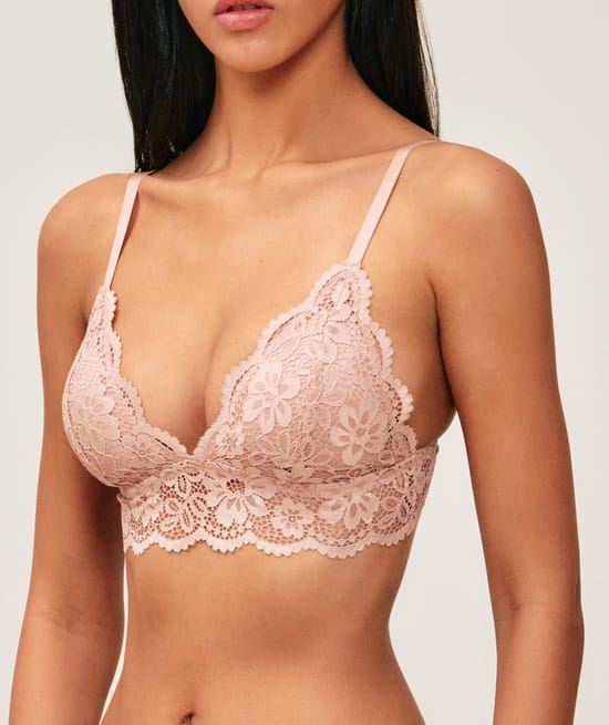 Floral lace plunge triangle bra;