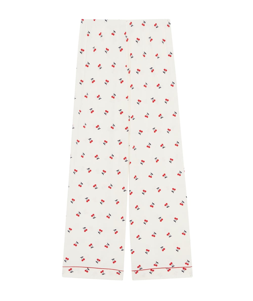 Ribbed jersey trousers with cherry pattern;