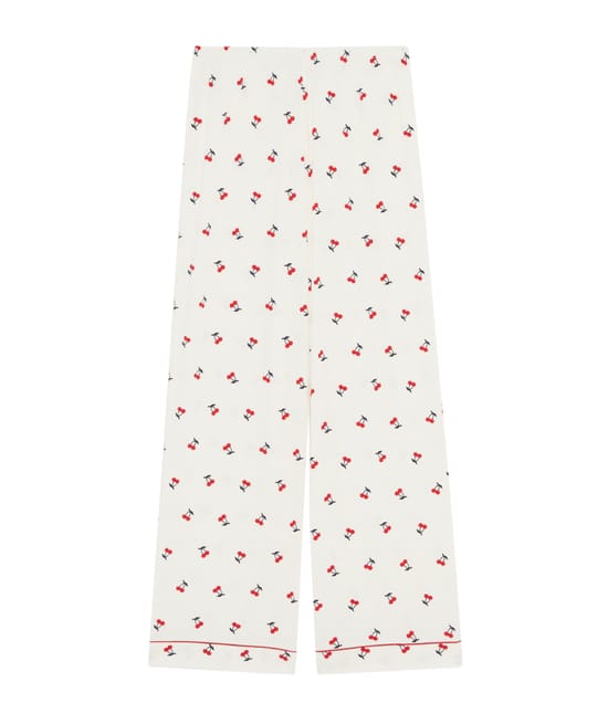 Ribbed jersey trousers with cherry pattern;