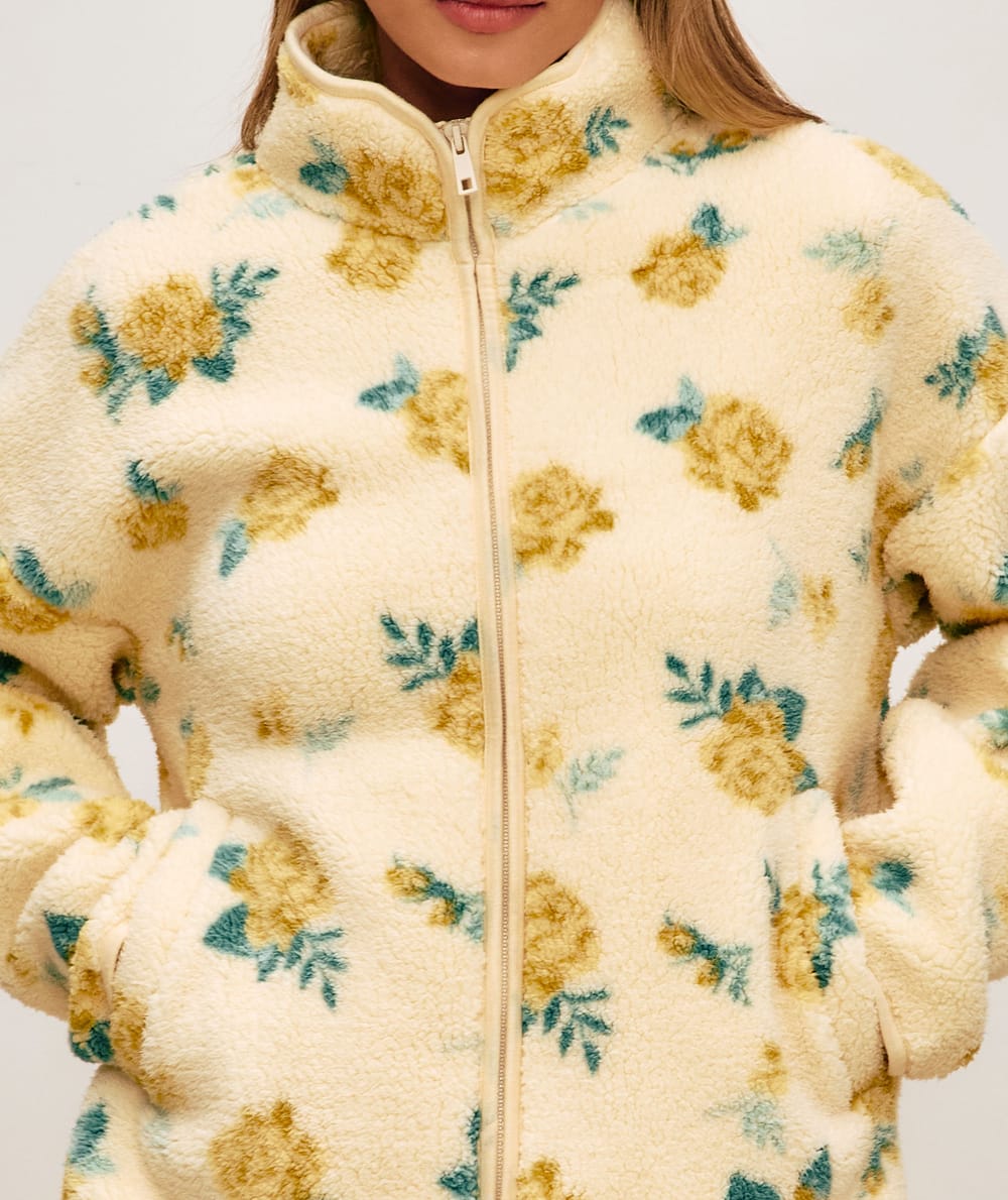Floral fleece sherpa jacket;