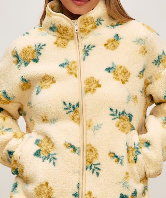 Veste en sherpa polaire &agrave; fleurs;