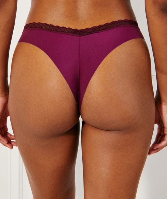 Microfibre and lace tanga briefs;