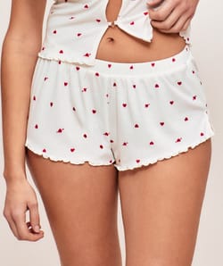 Short en jersey c&ocirc;tel&eacute; motifs c&oelig;urs;