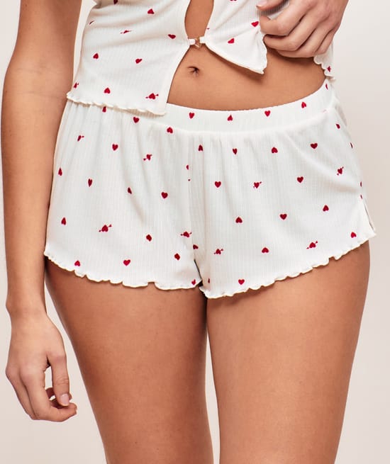 Short en jersey c&ocirc;tel&eacute; motifs c&oelig;urs;