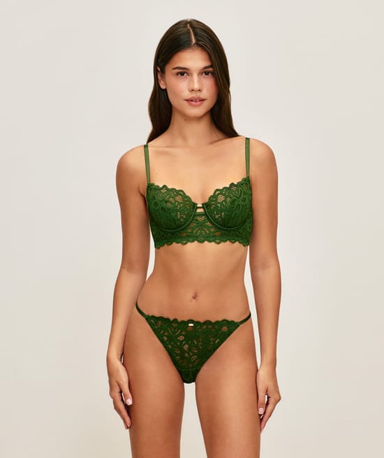 Lace balconette bra;