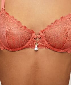 Lace balconette bra with golden lurex thread and jewel;