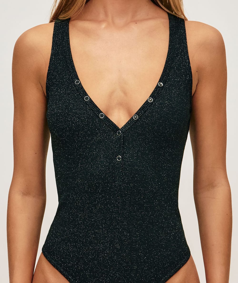 Body paillet&eacute; avec d&eacute;collet&eacute; en V;