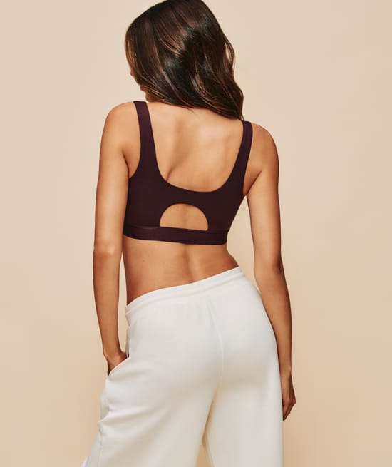 Chocolate microfibre sports bra;