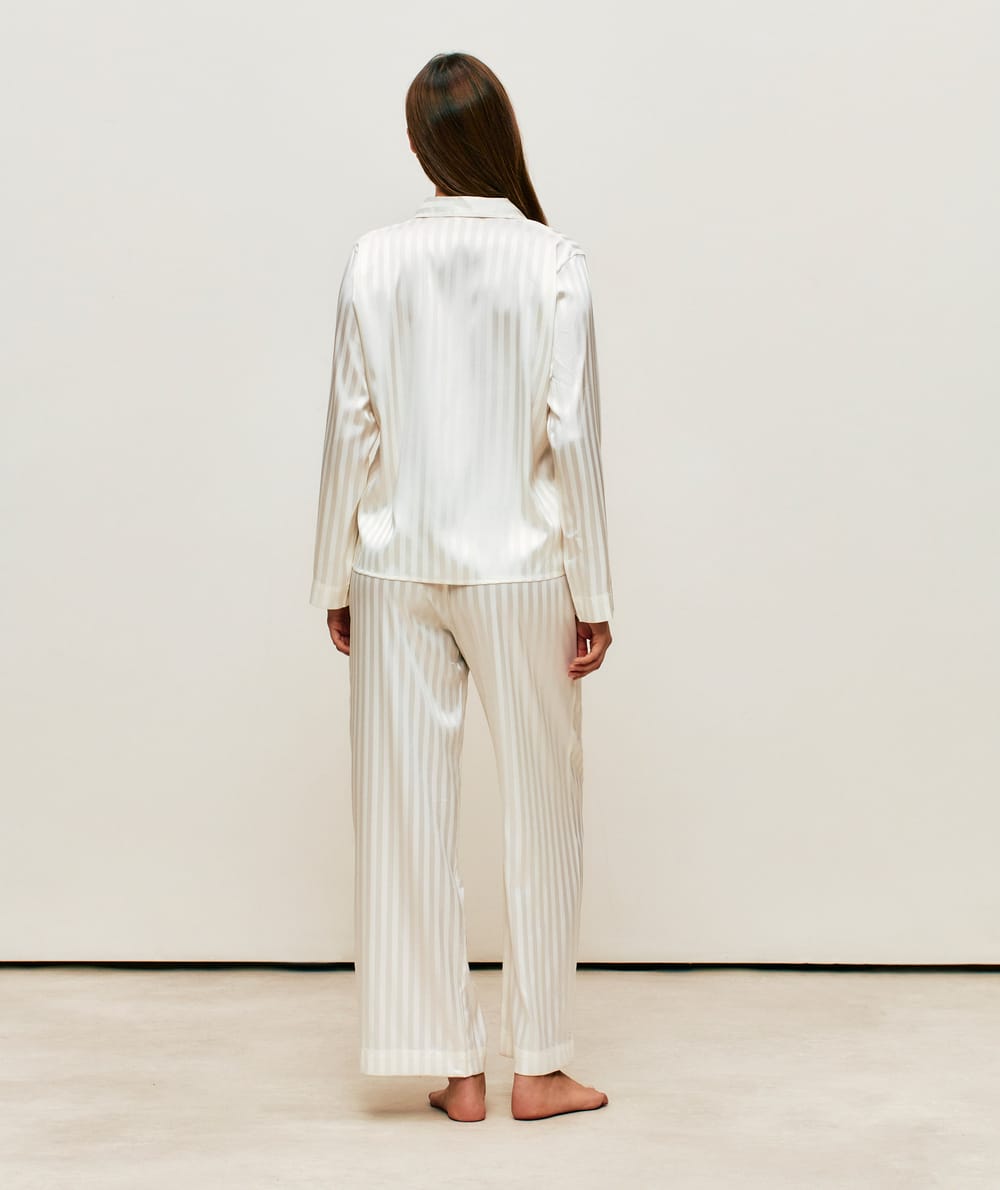 Pantalon large en satin &agrave; rayures;