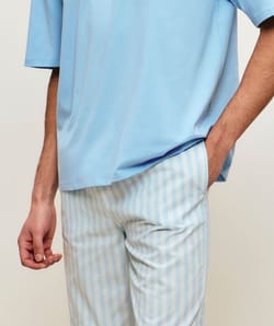 Pantalon en popeline de coton &agrave; rayures;