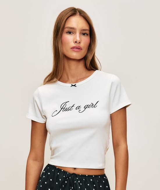 T-shirt with 'Just a Girl' embroidery in jersey;