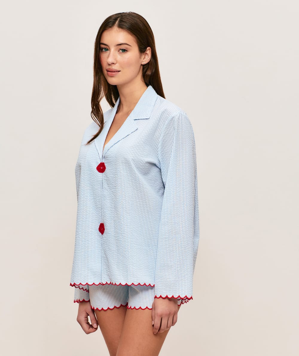 Chemise en coton &agrave; rayures motifs bouches;