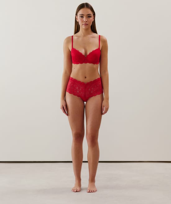 Lace push-up bra - red;