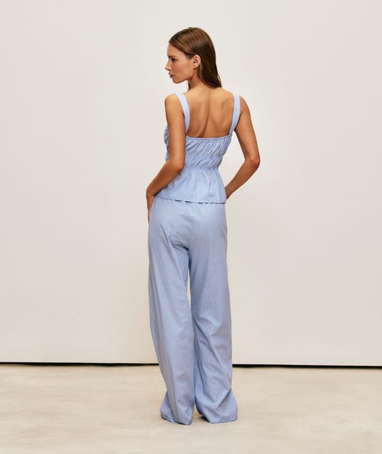 Striped cotton poplin trousers;