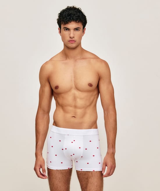 Boxer en microfibre &agrave; motif bouches;