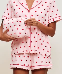 Jersey pouch with heart and ladybug patterns;