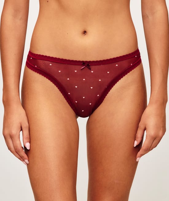 Heart printed mesh thong;