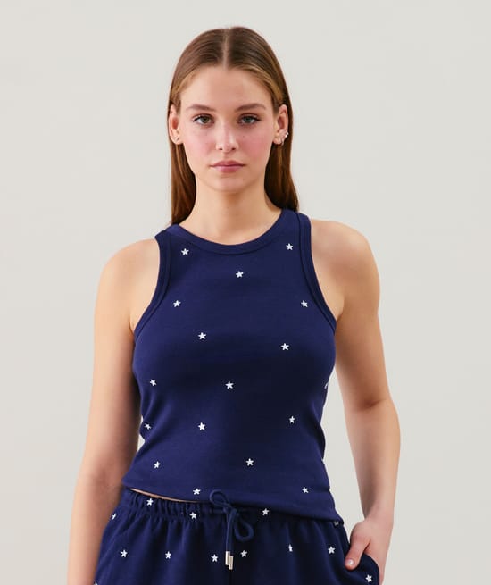 Top en jersey avec broderies;