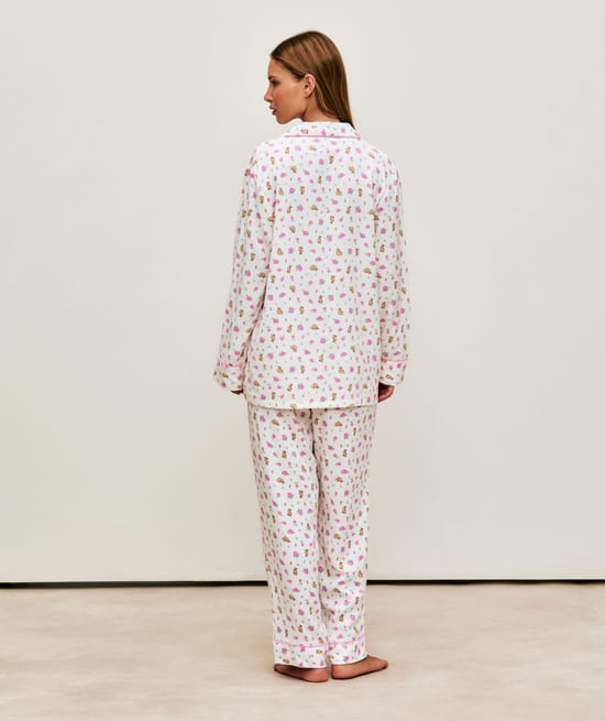 Flannel shirt with floral and rabbit print;