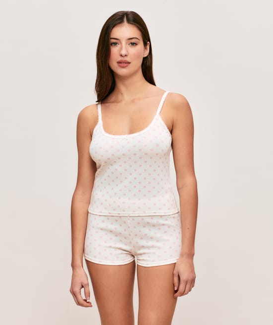 Polka dot jersey shorts;