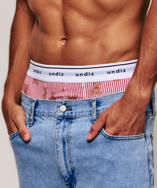 Boxer de algodón con rayas y motivos de ositos;