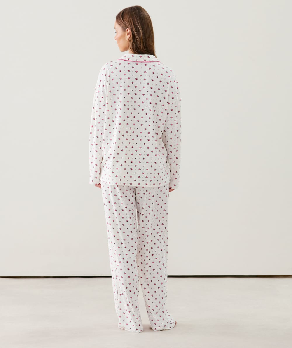 Ribbed jersey shirt with floral patterns;