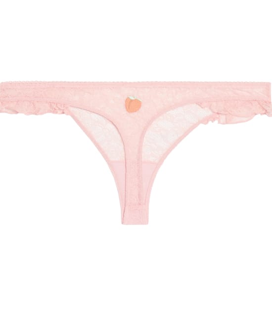 Lace thong with embroidery;
