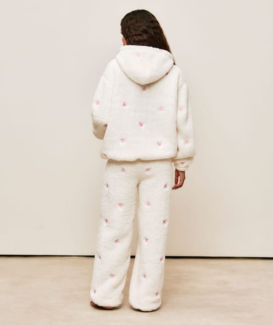 Embroidered sherpa jacket with hearts;