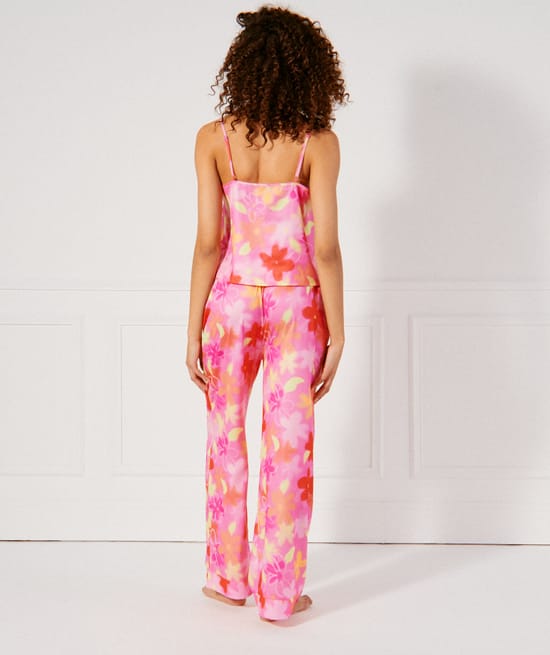 Pantalon large imprimé en satin;