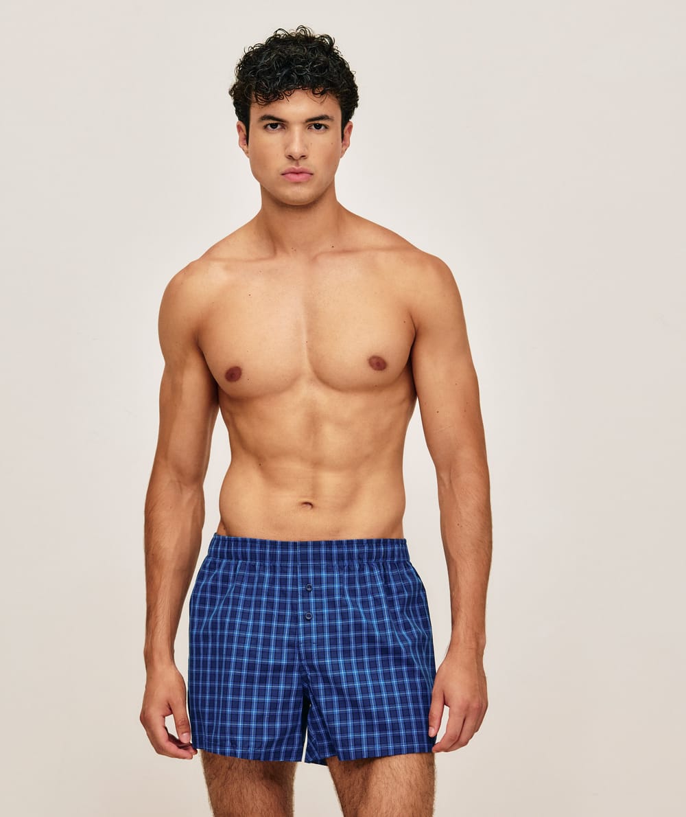 Checked cotton boxer shorts;