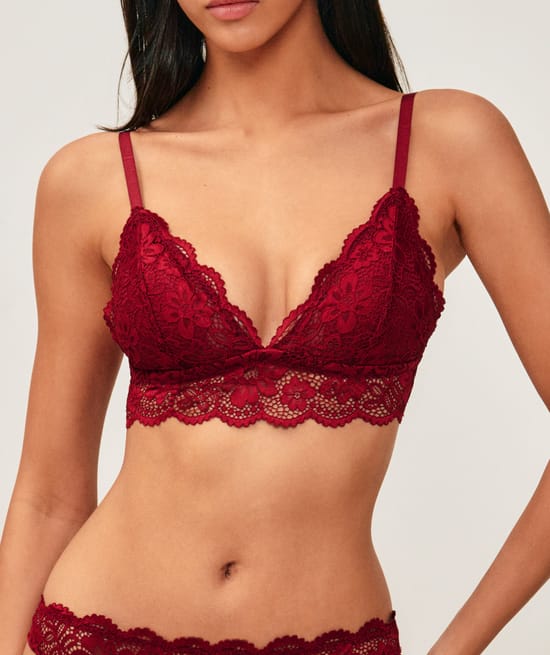 Floral lace triangle bra;