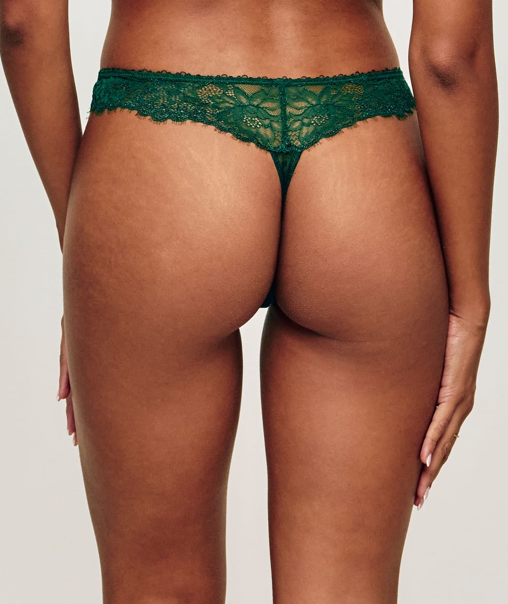Lace thong with embroidery;