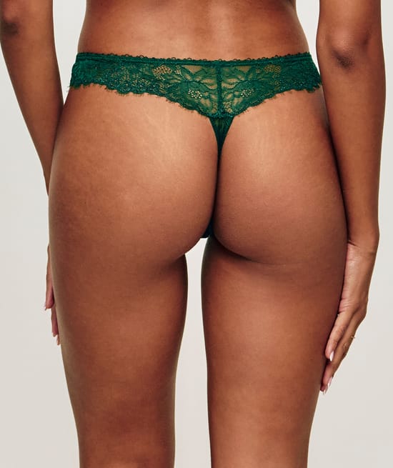 Lace thong with embroidery;