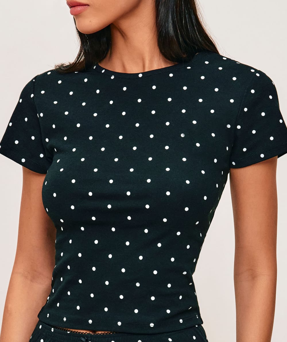 Printed jersey polka dot halter neck t-shirt;