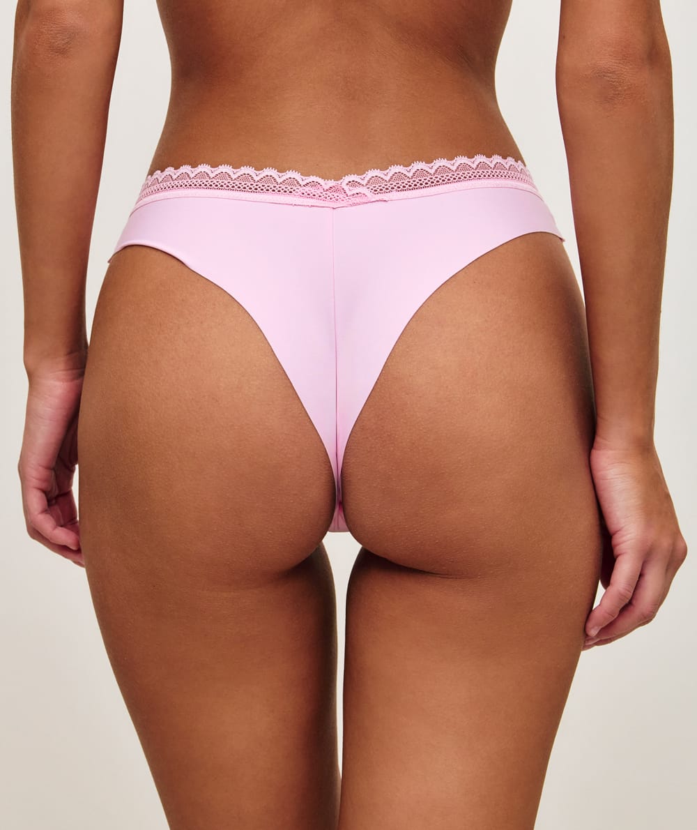 Microfiber and lace thong;