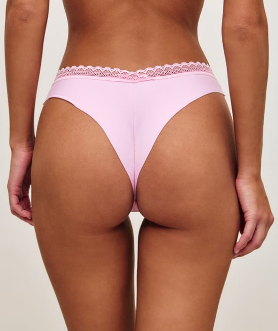 Microfiber and lace thong;