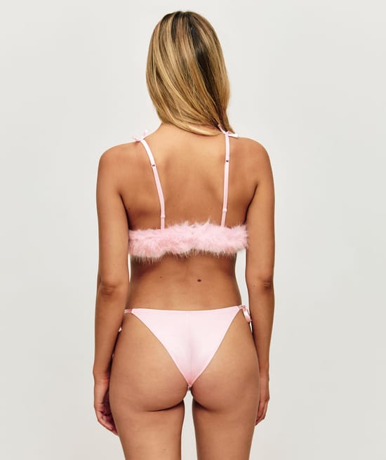 Satin thong with pompom;